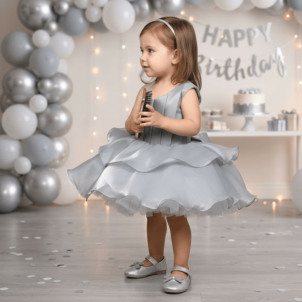 grey party frock for girls-M250008