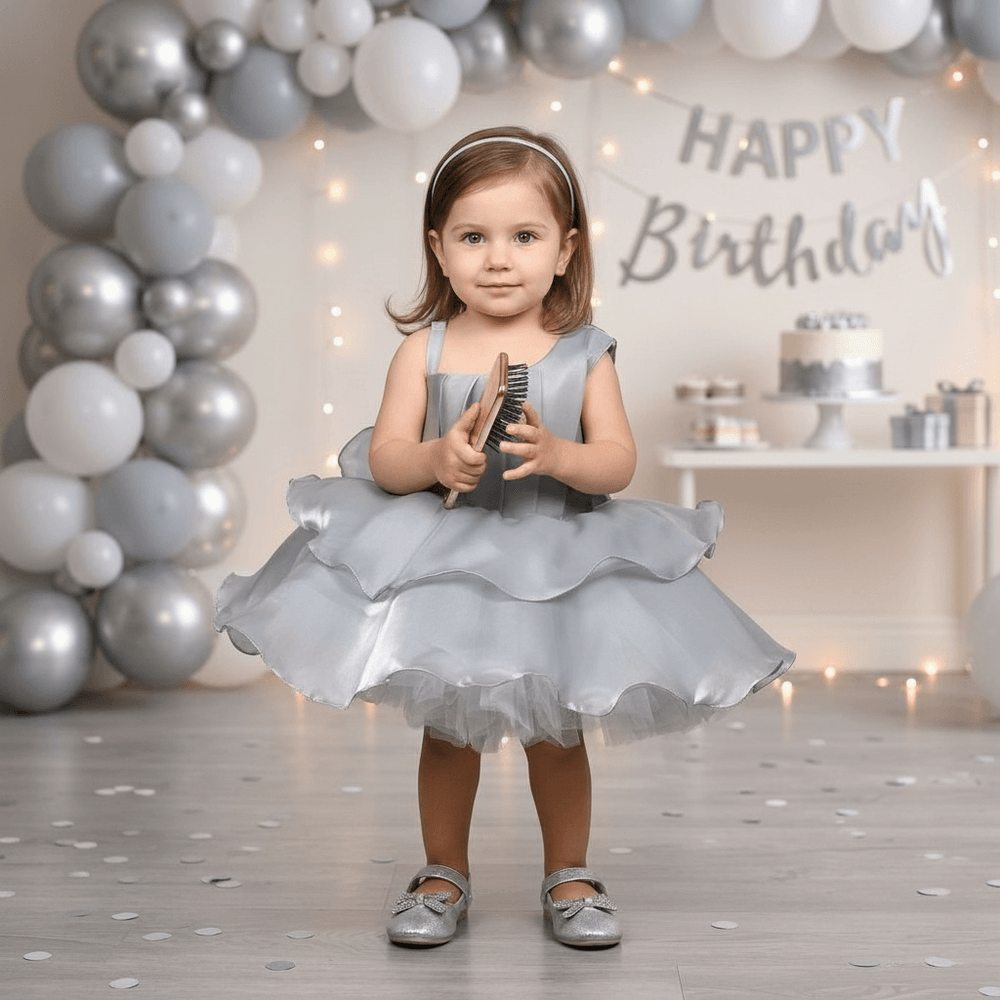grey party frock for girls-M250008