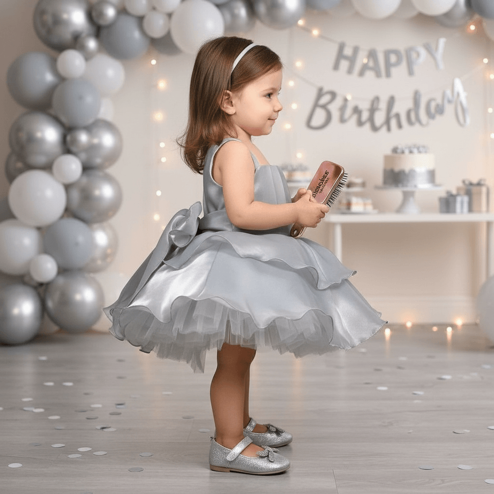 grey party frock for girls-M250008