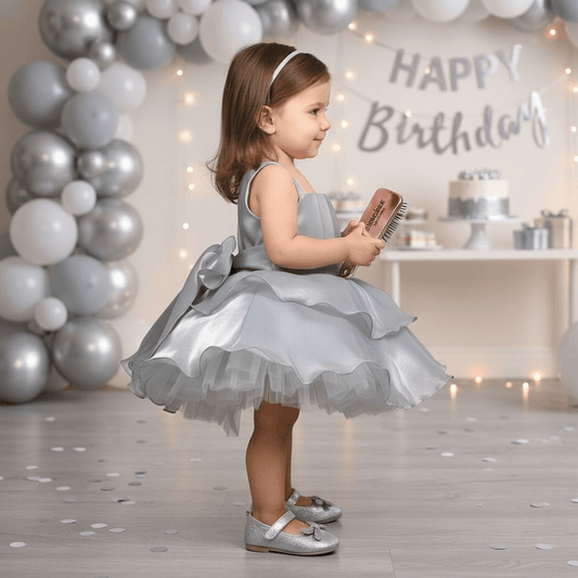 grey party frock for girls-M250008