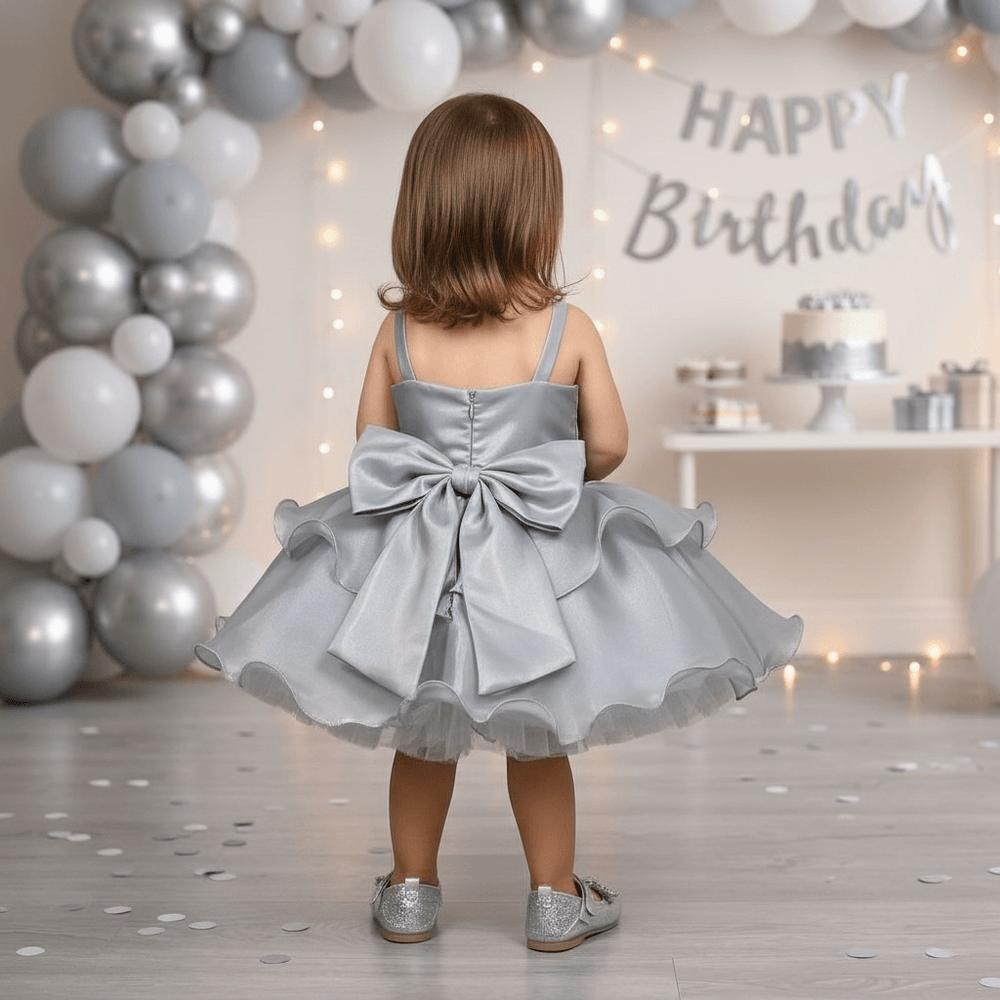 grey party frock for girls-M250008
