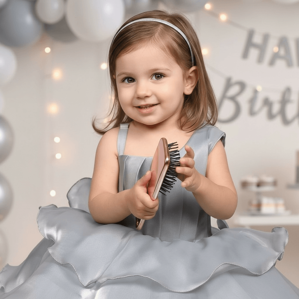 grey party frock for girls-M250008