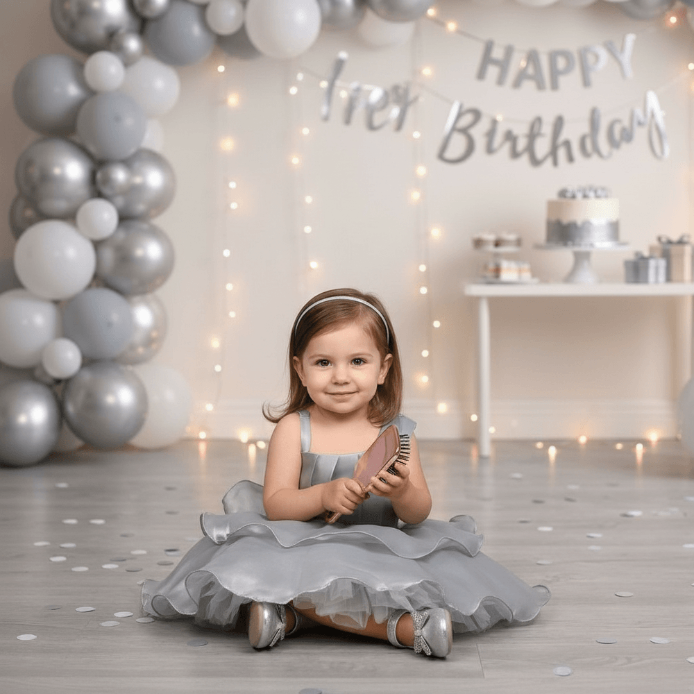 grey party frock for girls-M250008