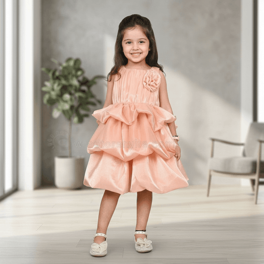 Peach party frock for girls-M250011