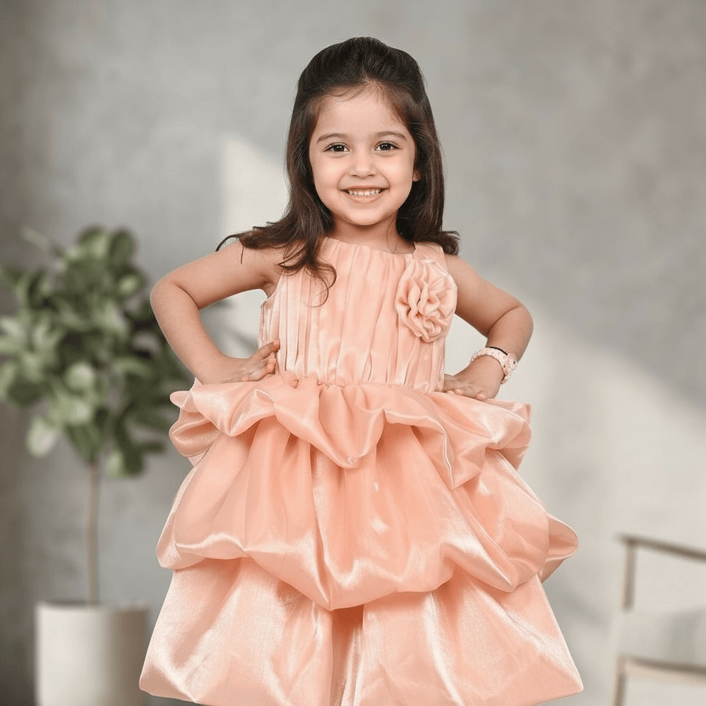 Peach party frock for girls-M250011
