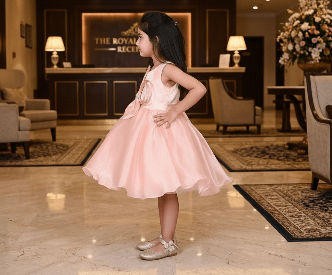 SALE peach party frock for girls-M250012
