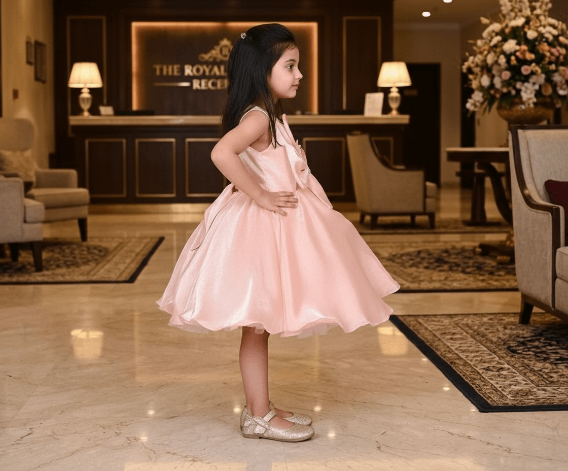 SALE peach party frock for girls-M250012