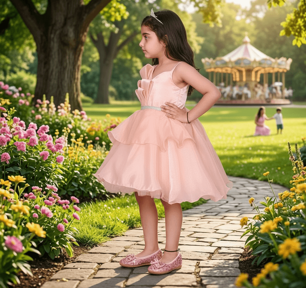 SALE peach party frock for girls-M250013