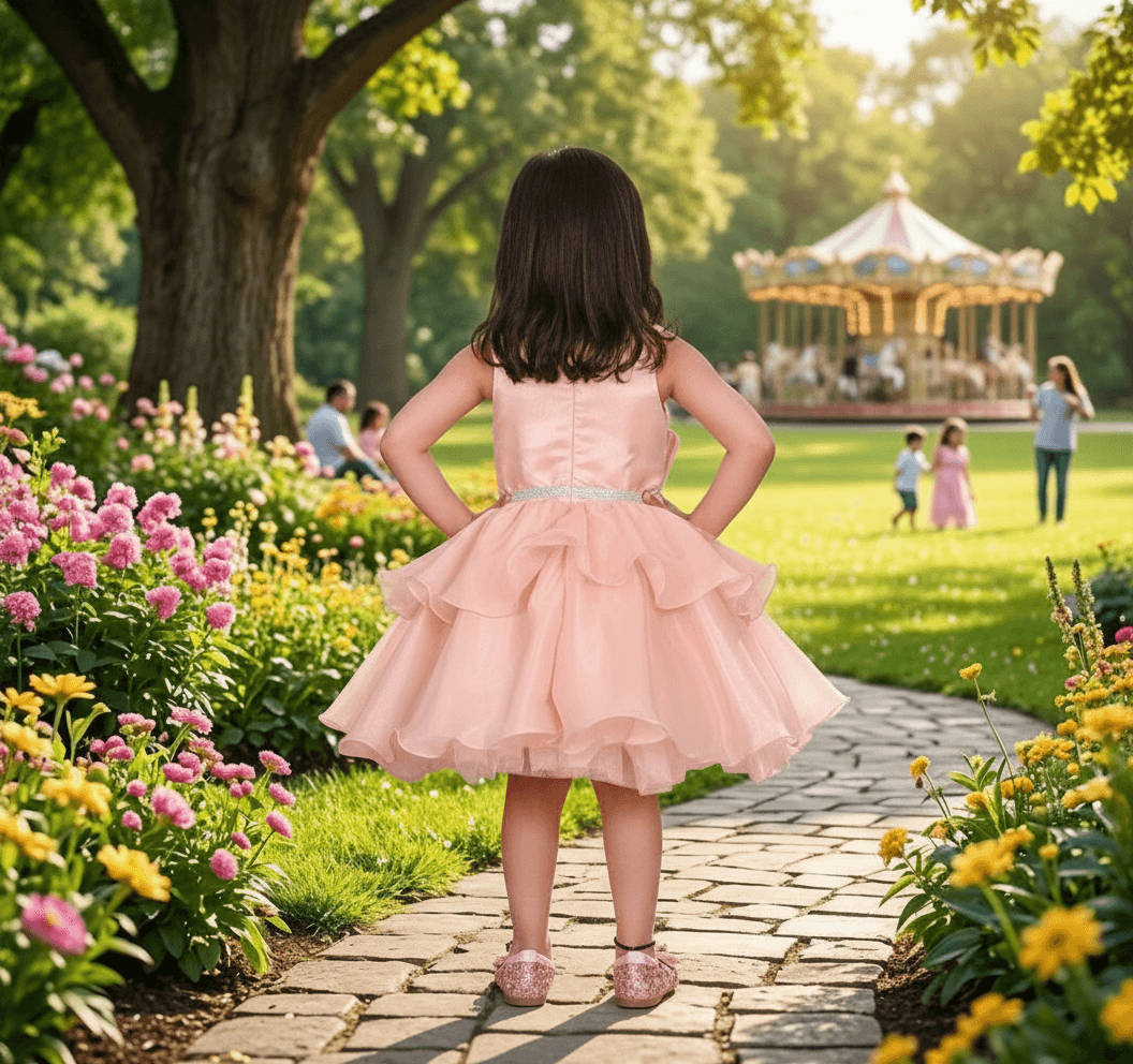SALE peach party frock for girls-M250013