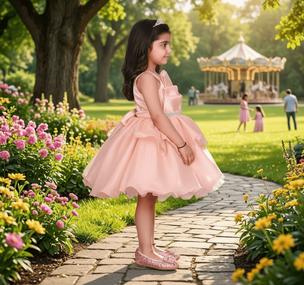 SALE peach party frock for girls-M250013