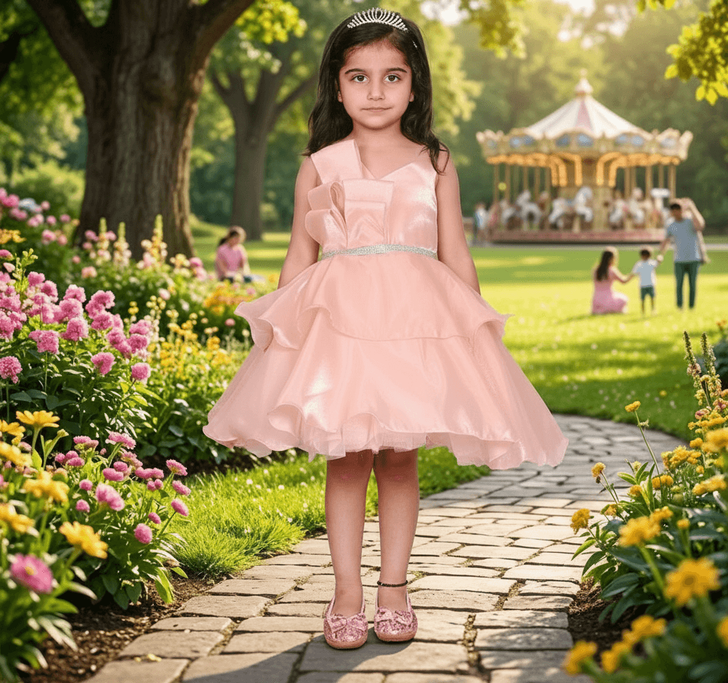 SALE peach party frock for girls-M250013