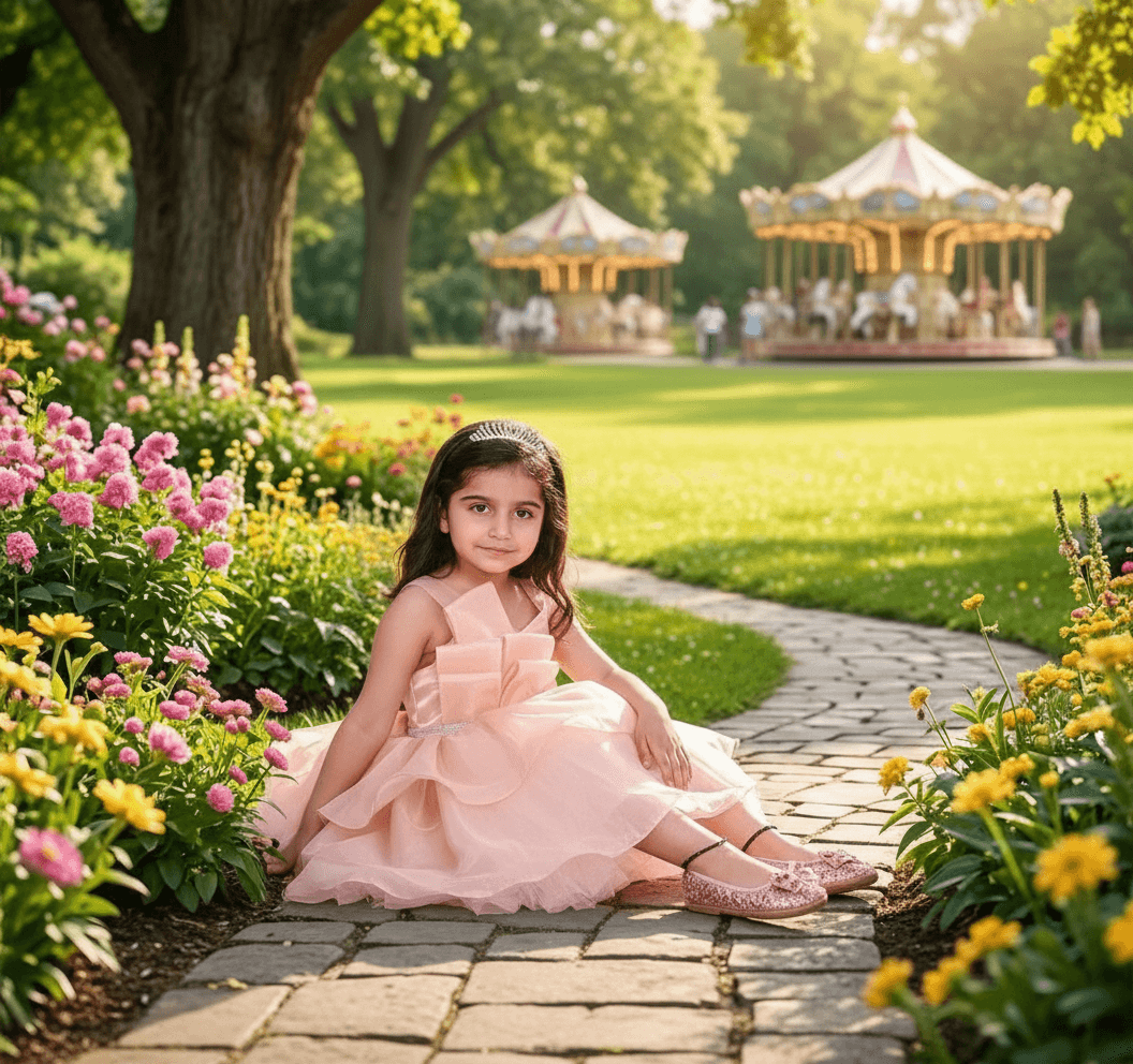 SALE peach party frock for girls-M250013