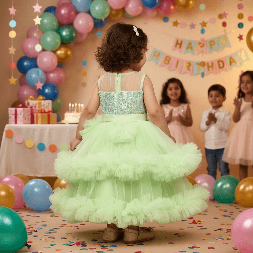 green party frock for girls-M250023