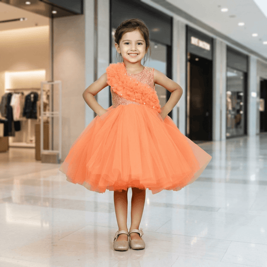 Orange party frock for girls-M250028