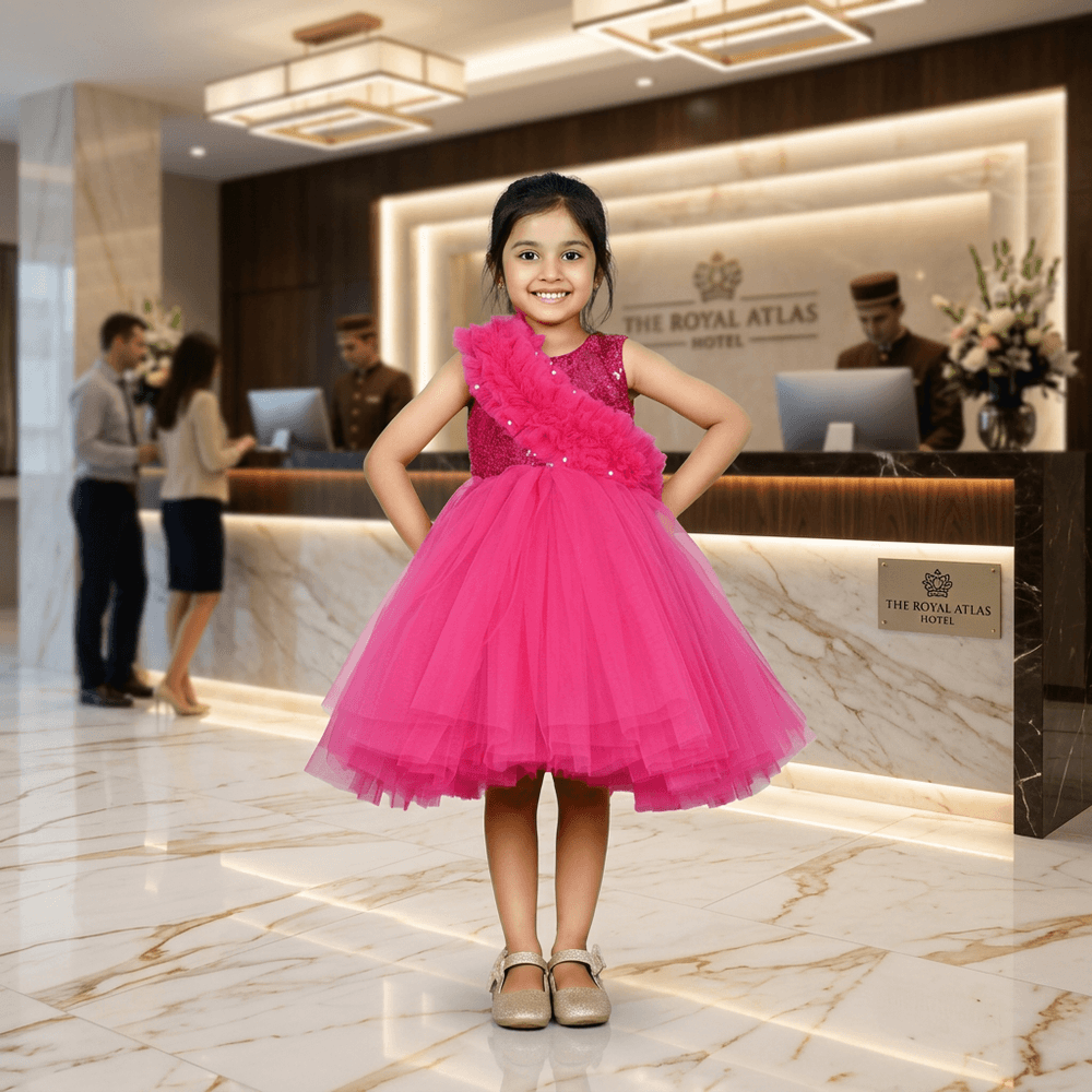 Magenta party frock for girls-M250029