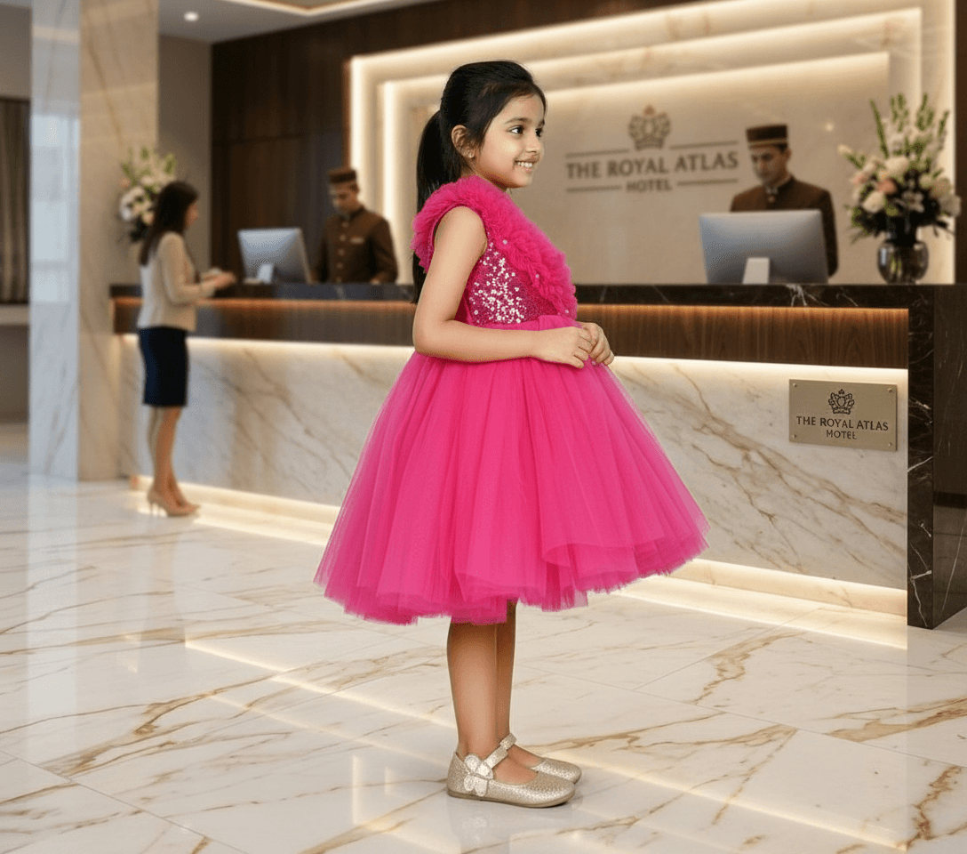 Magenta party frock for girls-M250029