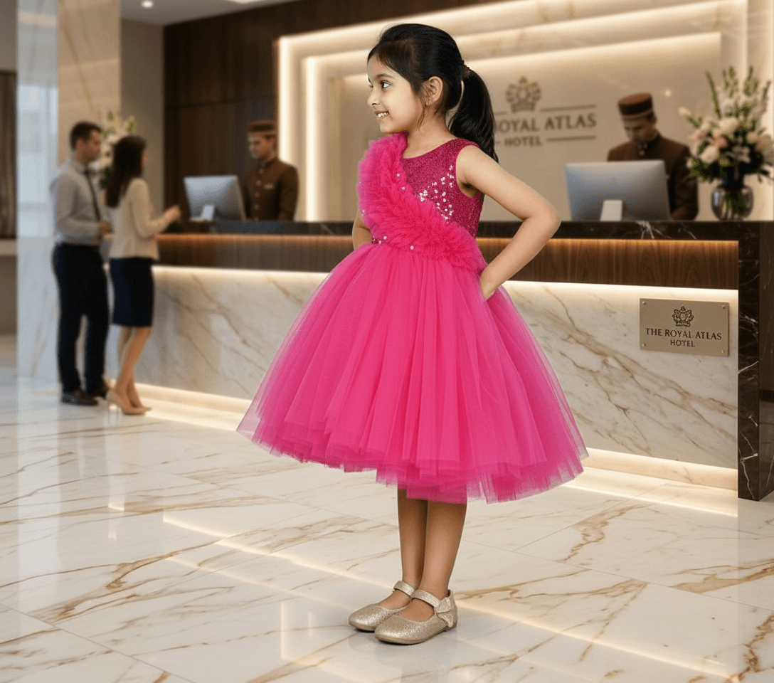 Magenta party frock for girls-M250029