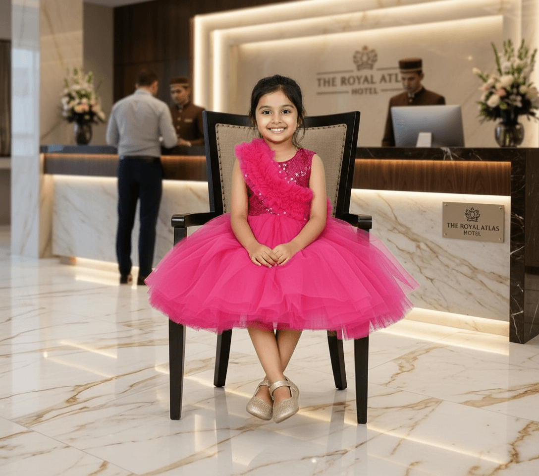 Magenta party frock for girls-M250029