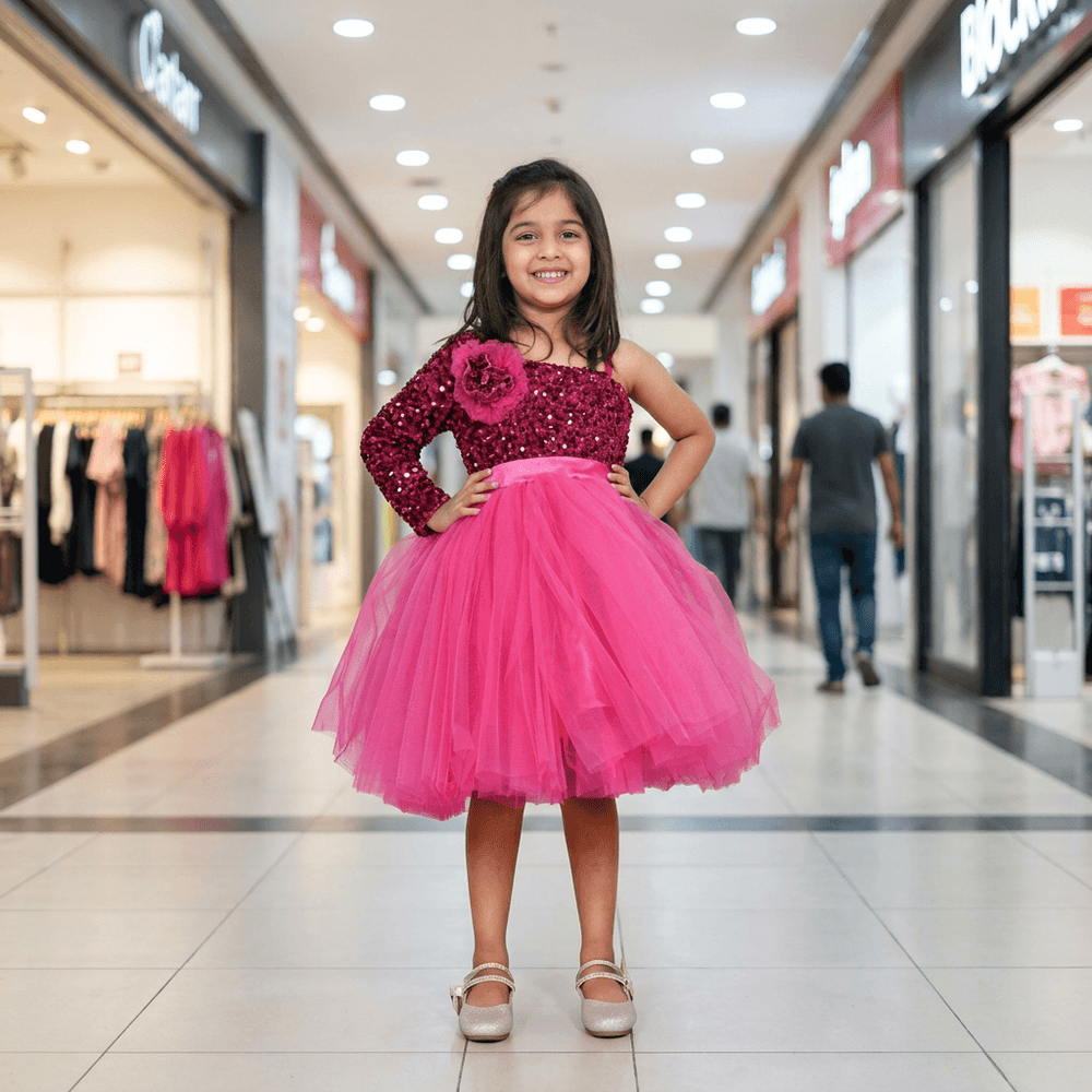 Magenta party frock for girls-M250031