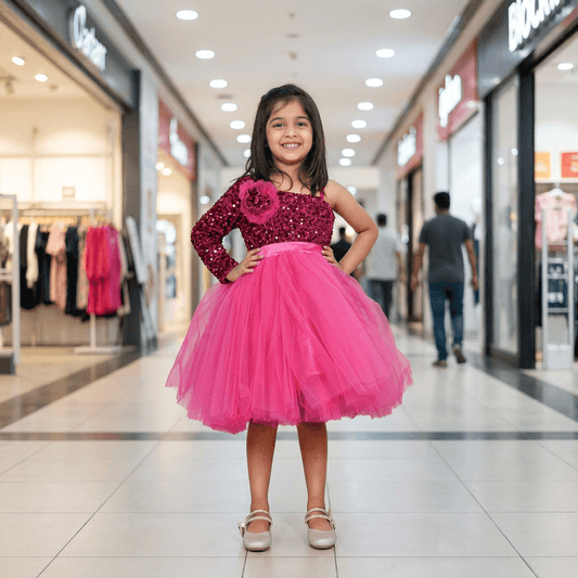 Magenta party frock for girls-M250031