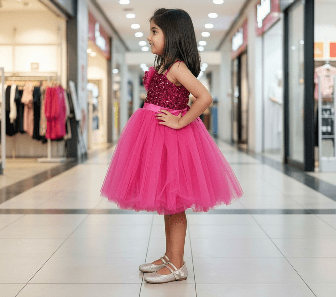 Magenta party frock for girls-M250031