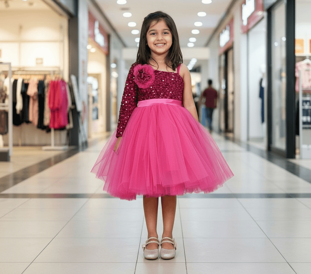 Magenta party frock for girls-M250031