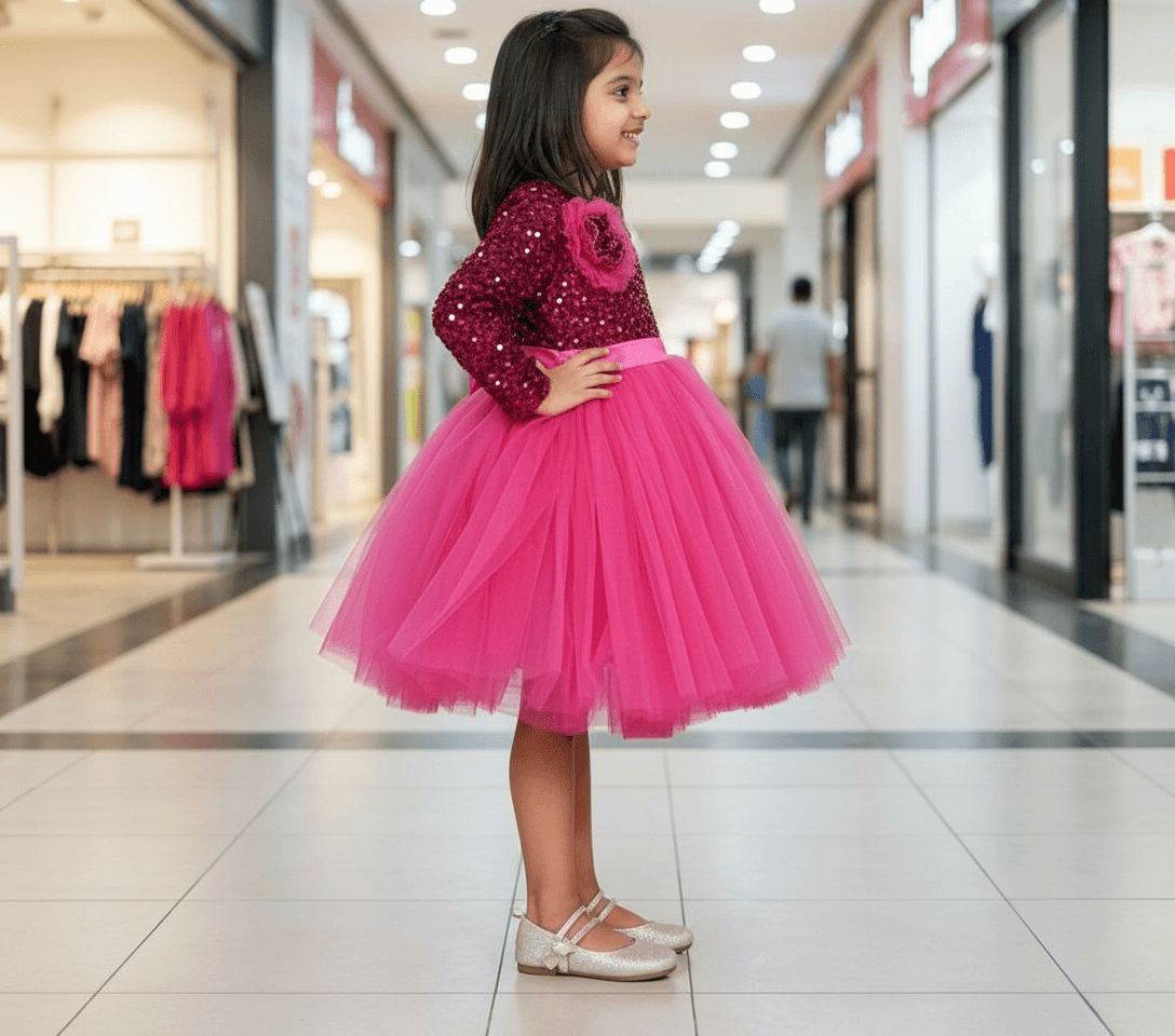 Magenta party frock for girls-M250031