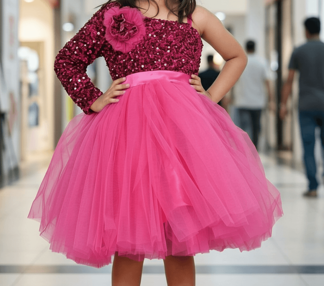 Magenta party frock for girls-M250031