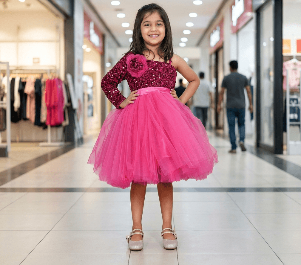 Magenta party frock for girls-M250031