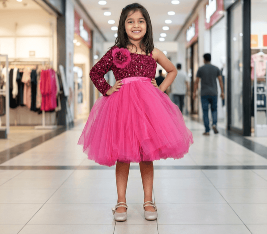 Magenta party frock for girls-M250031