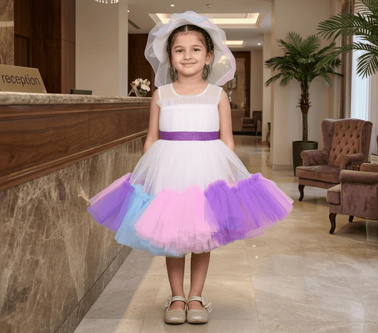 white party frock for girls-M250032