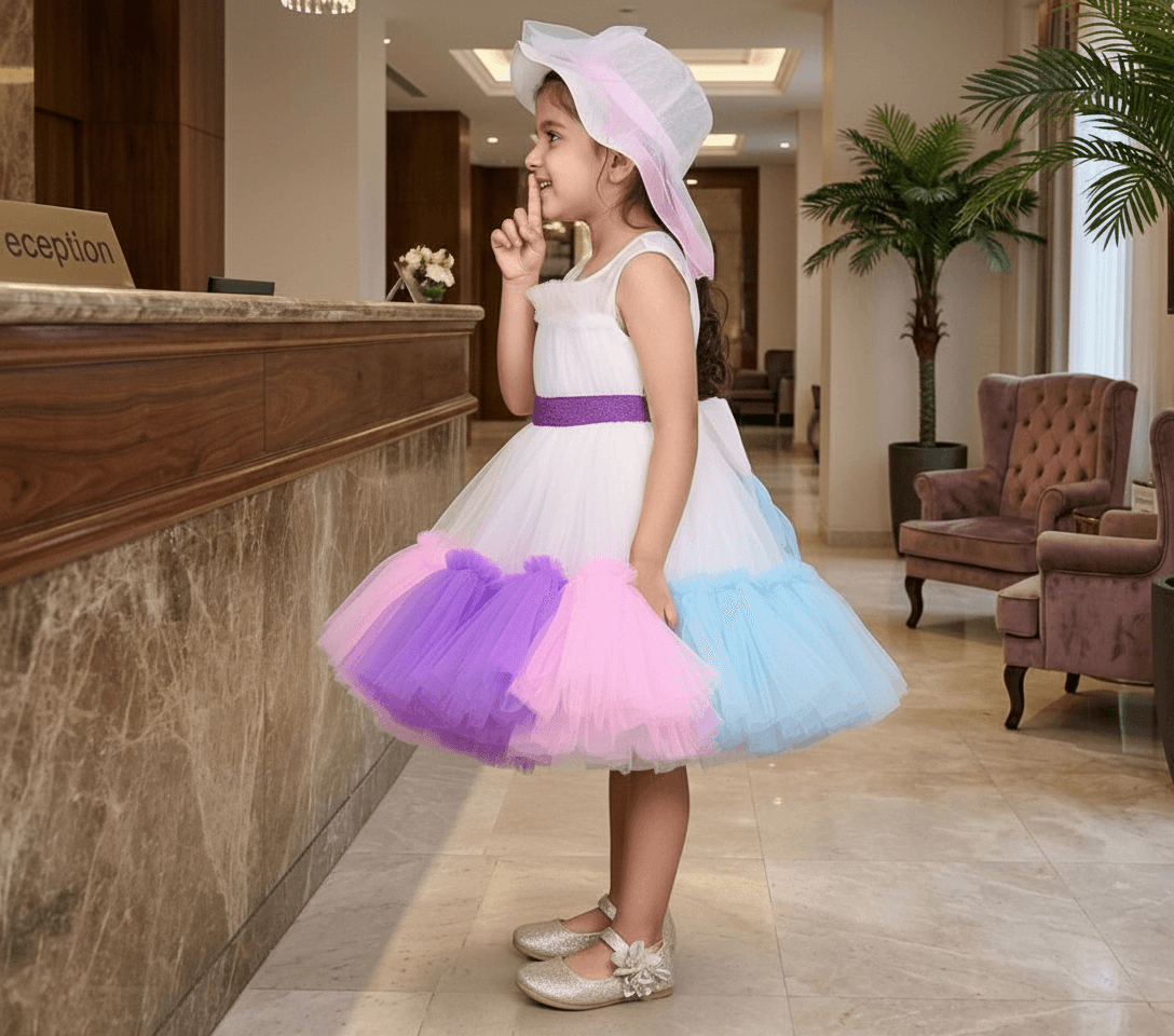 white party frock for girls-M250032