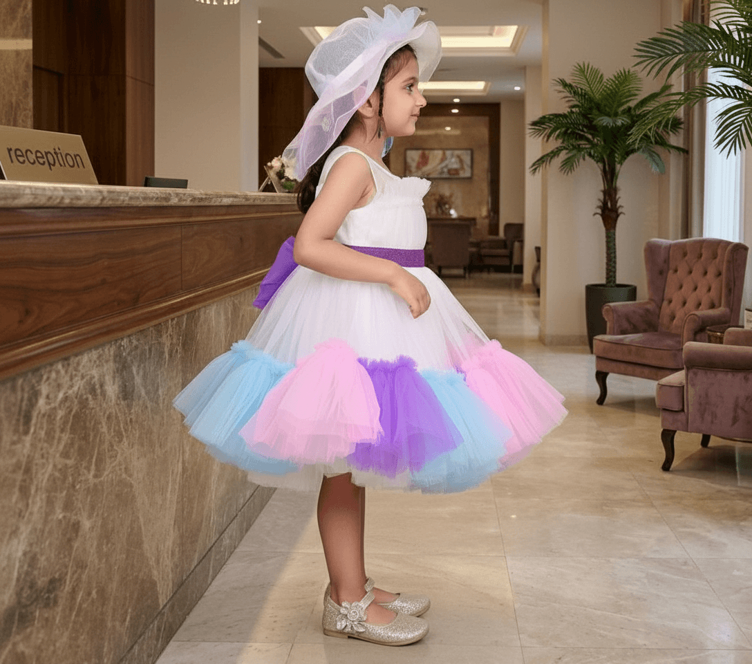 white party frock for girls-M250032