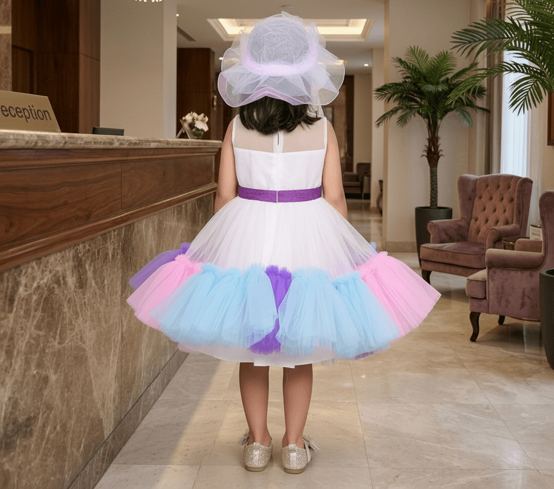 white party frock for girls-M250032