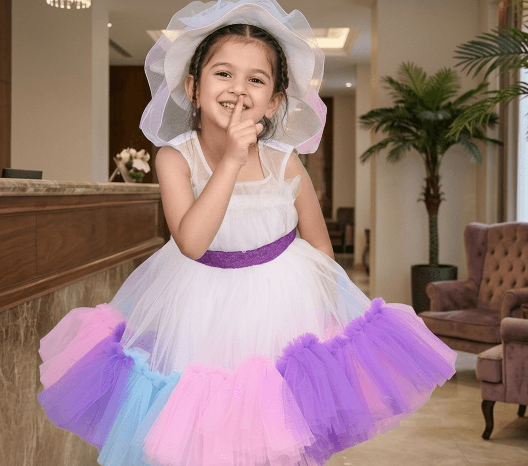 white party frock for girls-M250032