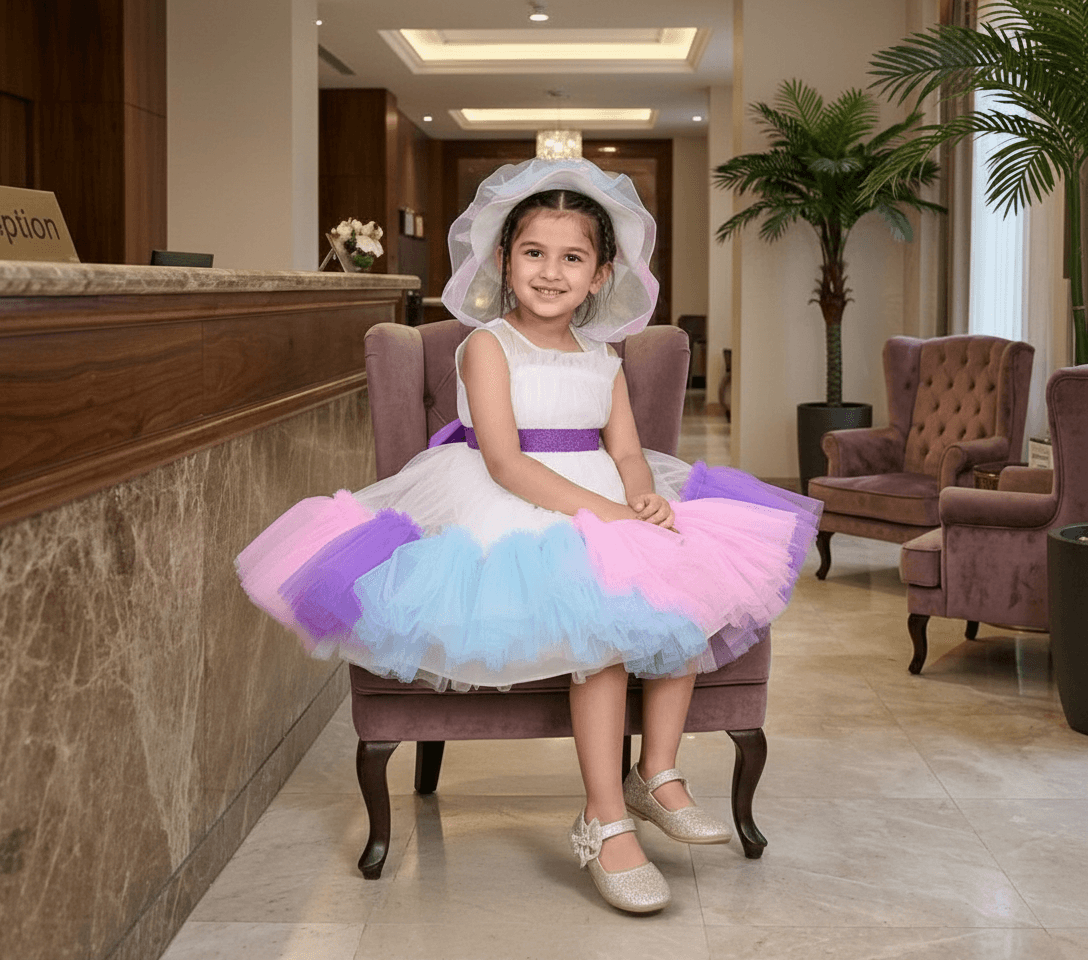 white party frock for girls-M250032