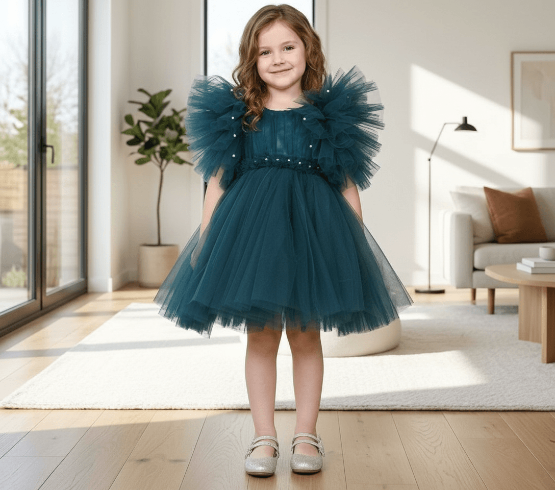 Green party frock for girls-M250035