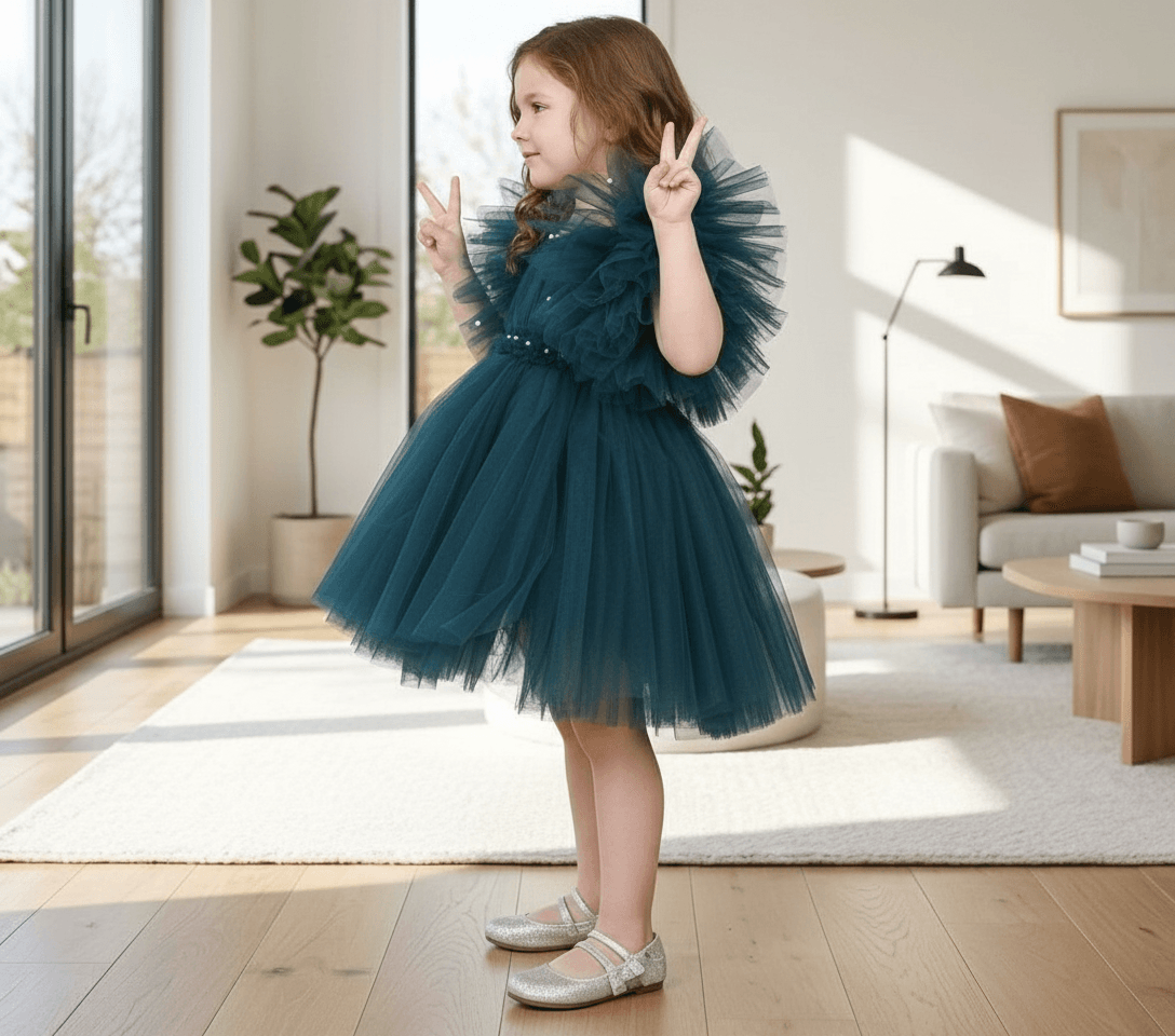 Green party frock for girls-M250035