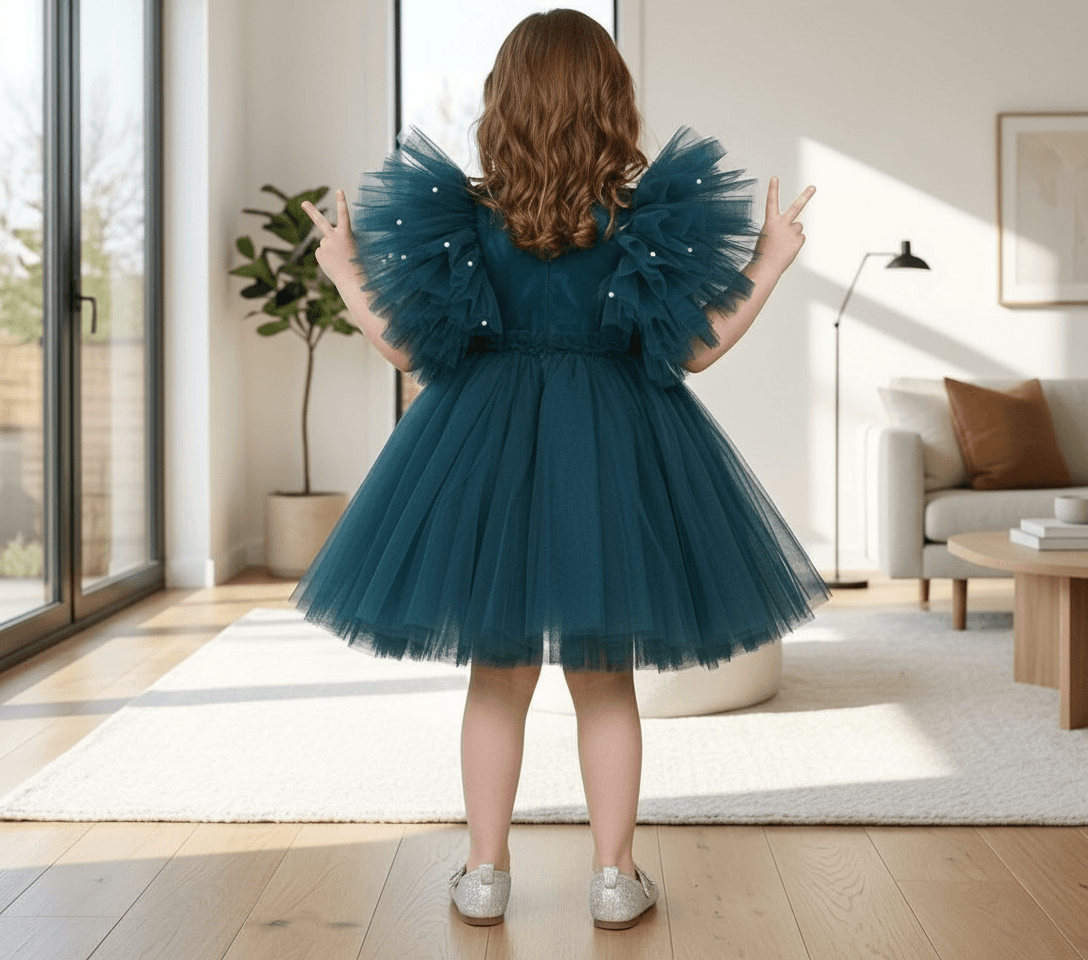 Green party frock for girls-M250035
