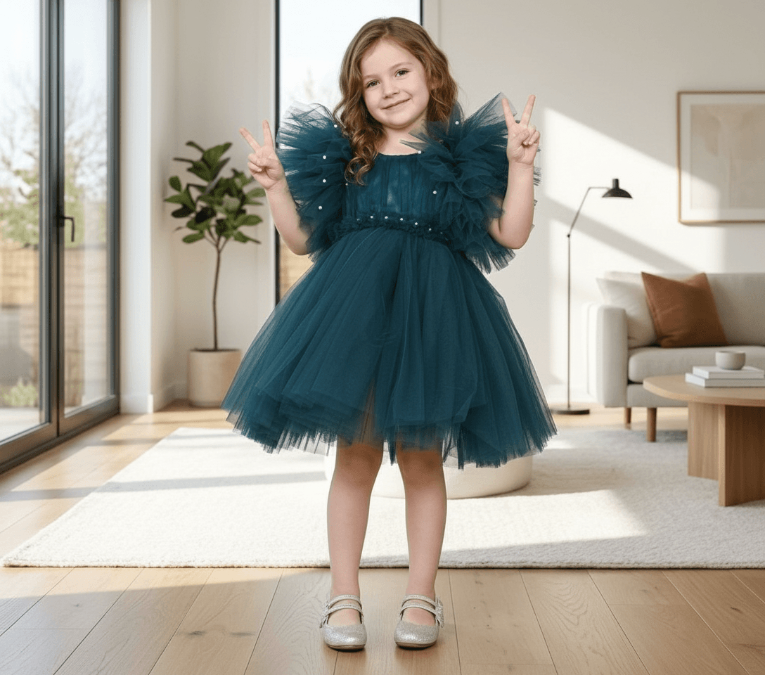 Green party frock for girls-M250035