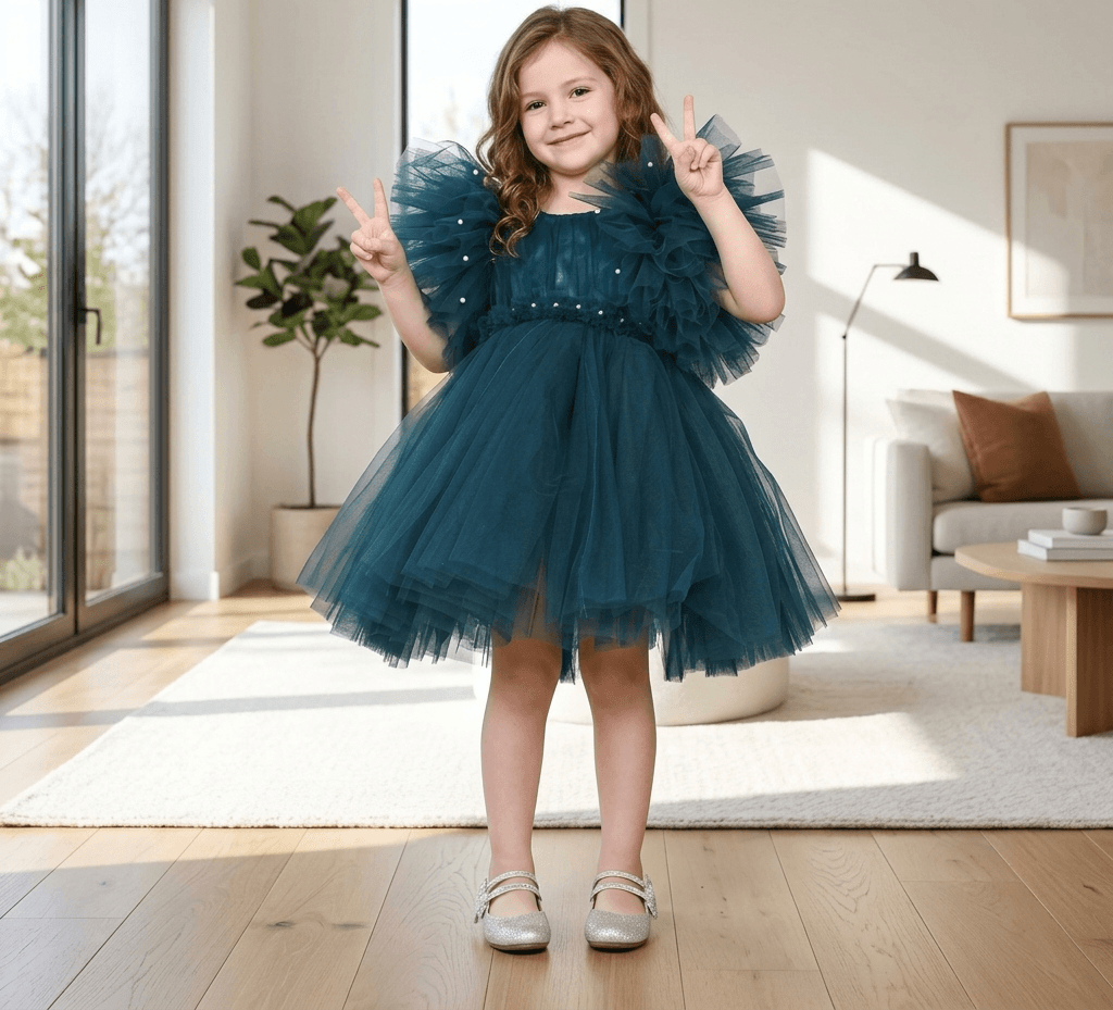 Green party frock for girls-M250035