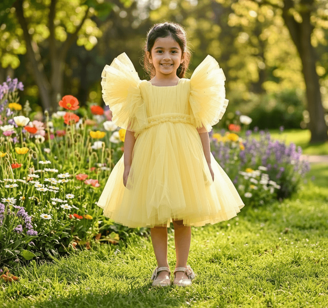 Yellow party frock for girls-M250036