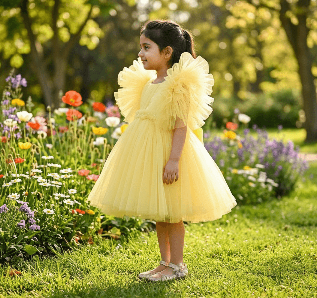 Yellow party frock for girls-M250036