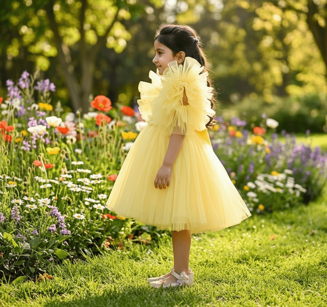 Yellow party frock for girls-M250036