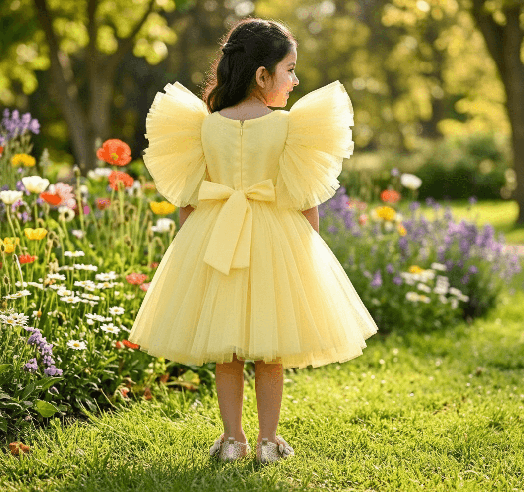Yellow party frock for girls-M250036