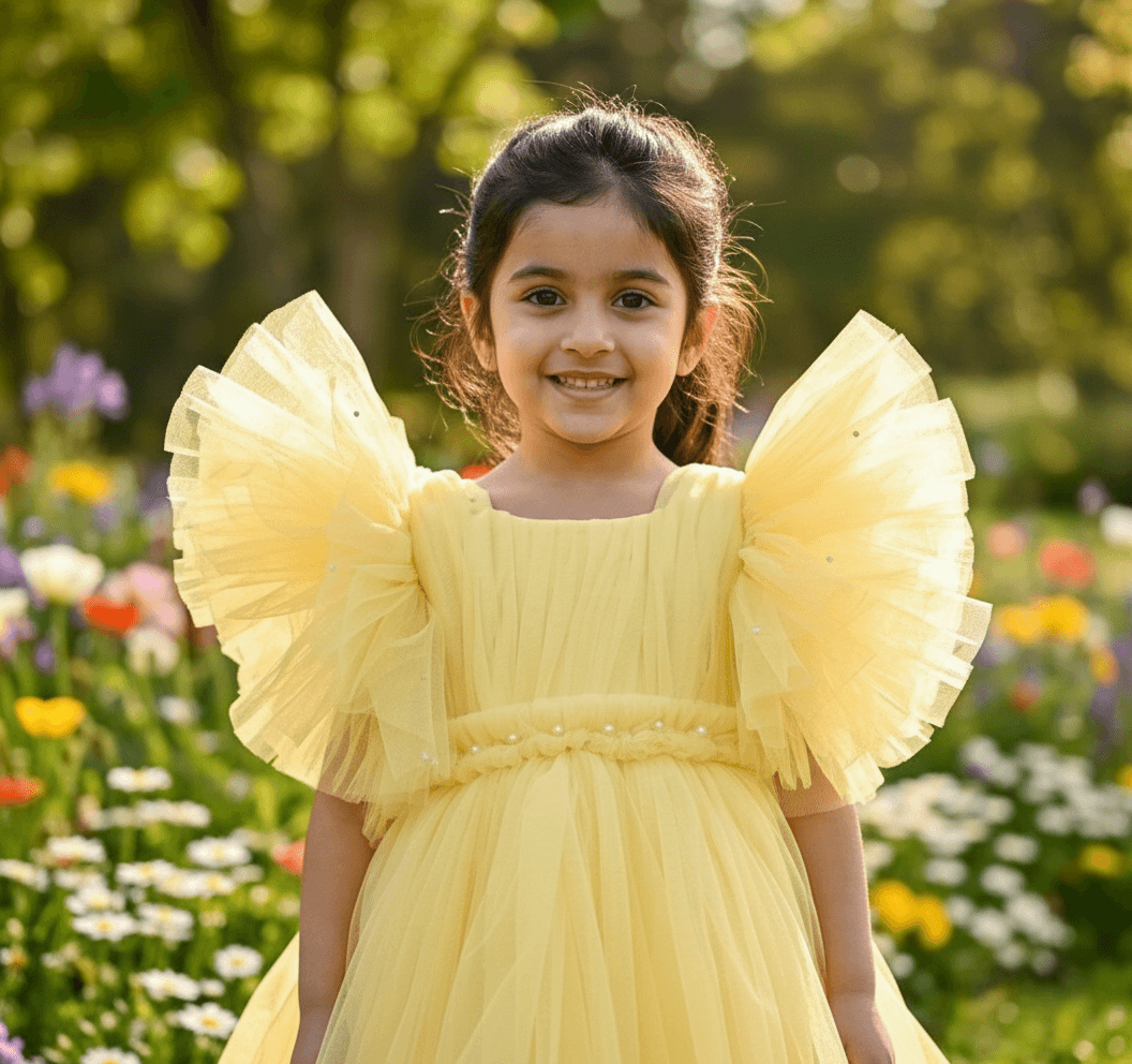 Yellow party frock for girls-M250036