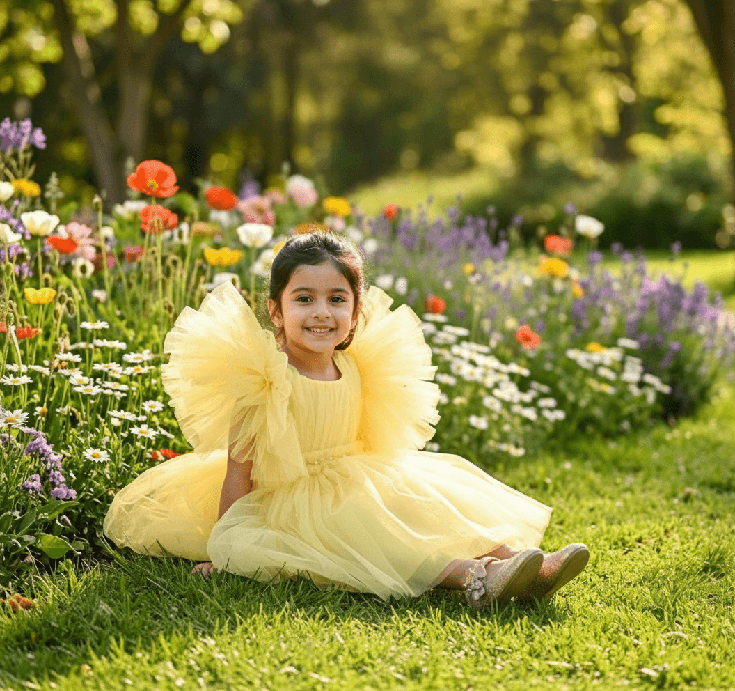 Yellow party frock for girls-M250036
