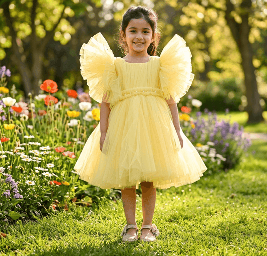 Yellow party frock for girls-M250036