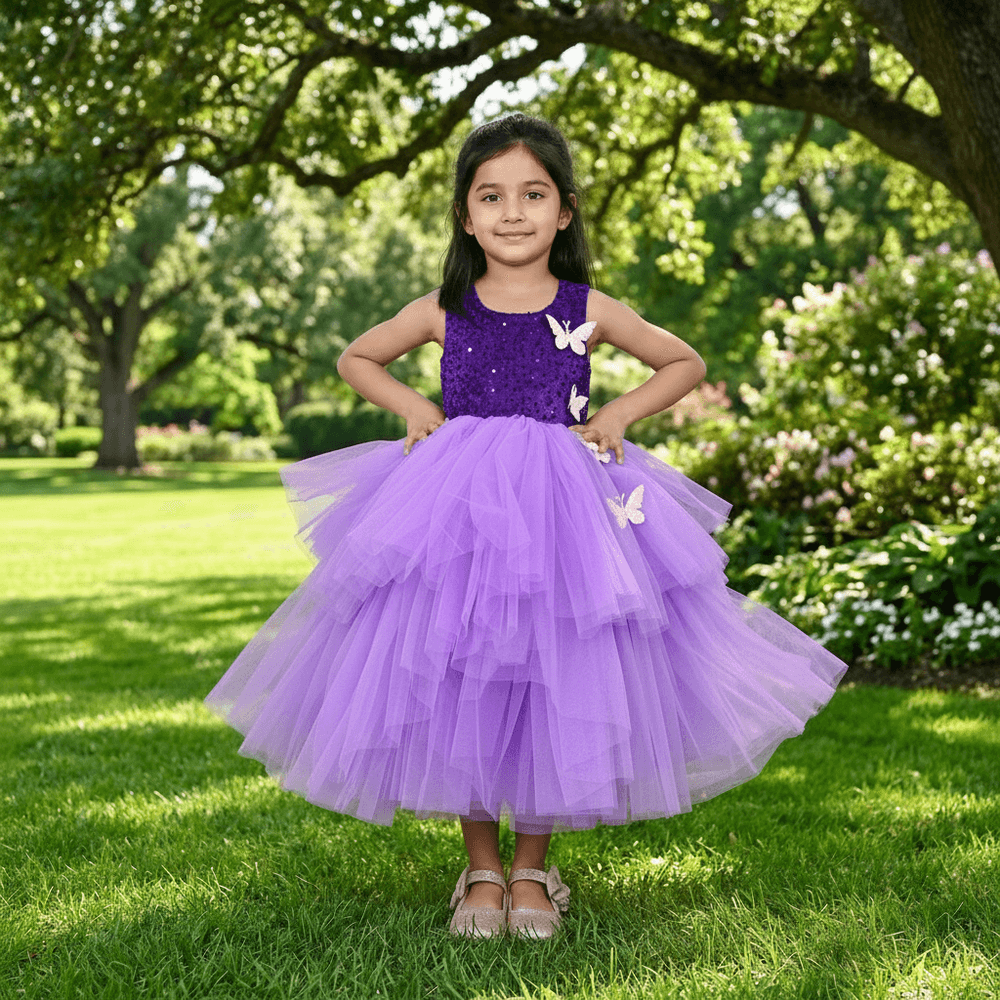 Purple party frock for girls-M250056
