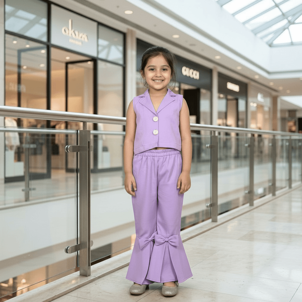 Purple  plazzo top Set Sleeveless For Girls-M250087